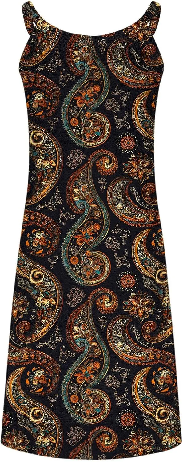 Summer Hawaiian Dresses for Women Loose Fit Beach Vacation Casual Crew Neck Sleeveless Sundresses Flowy Tank Dress