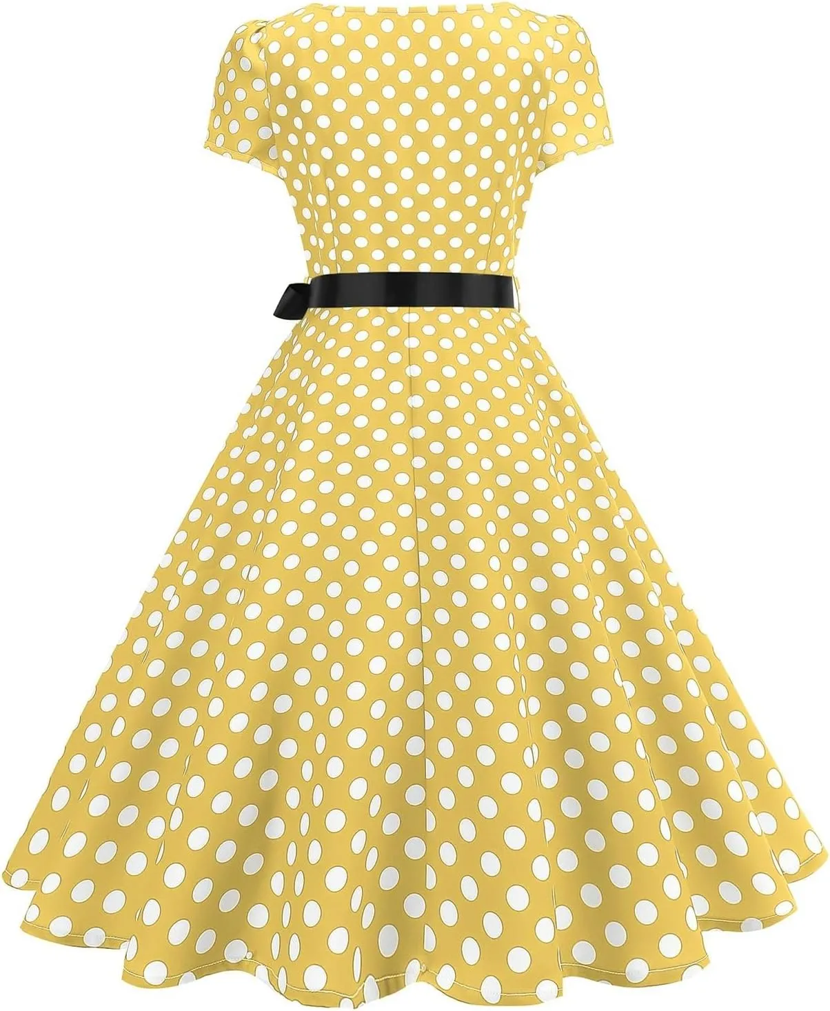 Summer Polka Dots Dresses for Women Vintage Square Neck Midi Dress Short Sleeve Cute Flowy Holiday Party Sundresses