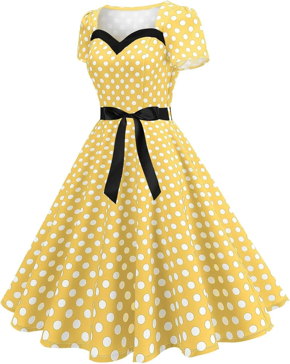 Summer Polka Dots Dresses for Women Vintage Square Neck Midi Dress Short Sleeve Cute Flowy Holiday Party Sundresses