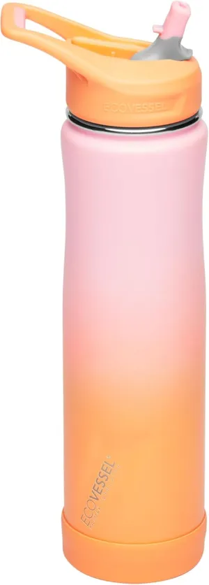 SUMMIT 24 oz - TriMax® Insulated Stainless Steel Water Bottle with Flip Straw Lid and Silicone Bottle Bumper - Coral Sands (ombre)