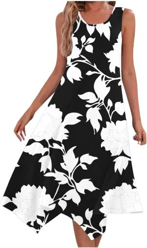 Sundress for Women Summer Casual Travel Vacation Beach Cover Ups Boho Floral Spaghetti Strap Flowy Cute Maxi Dress
