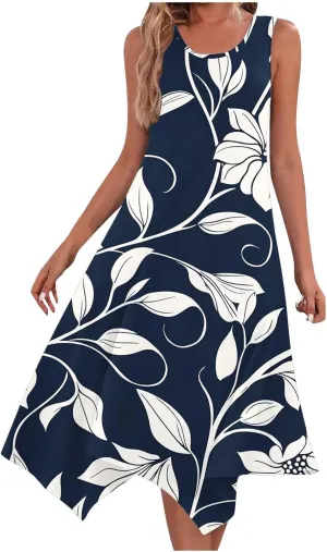 Sundress for Women Summer Casual Travel Vacation Beach Cover Ups Boho Floral Spaghetti Strap Flowy Cute Maxi Dress