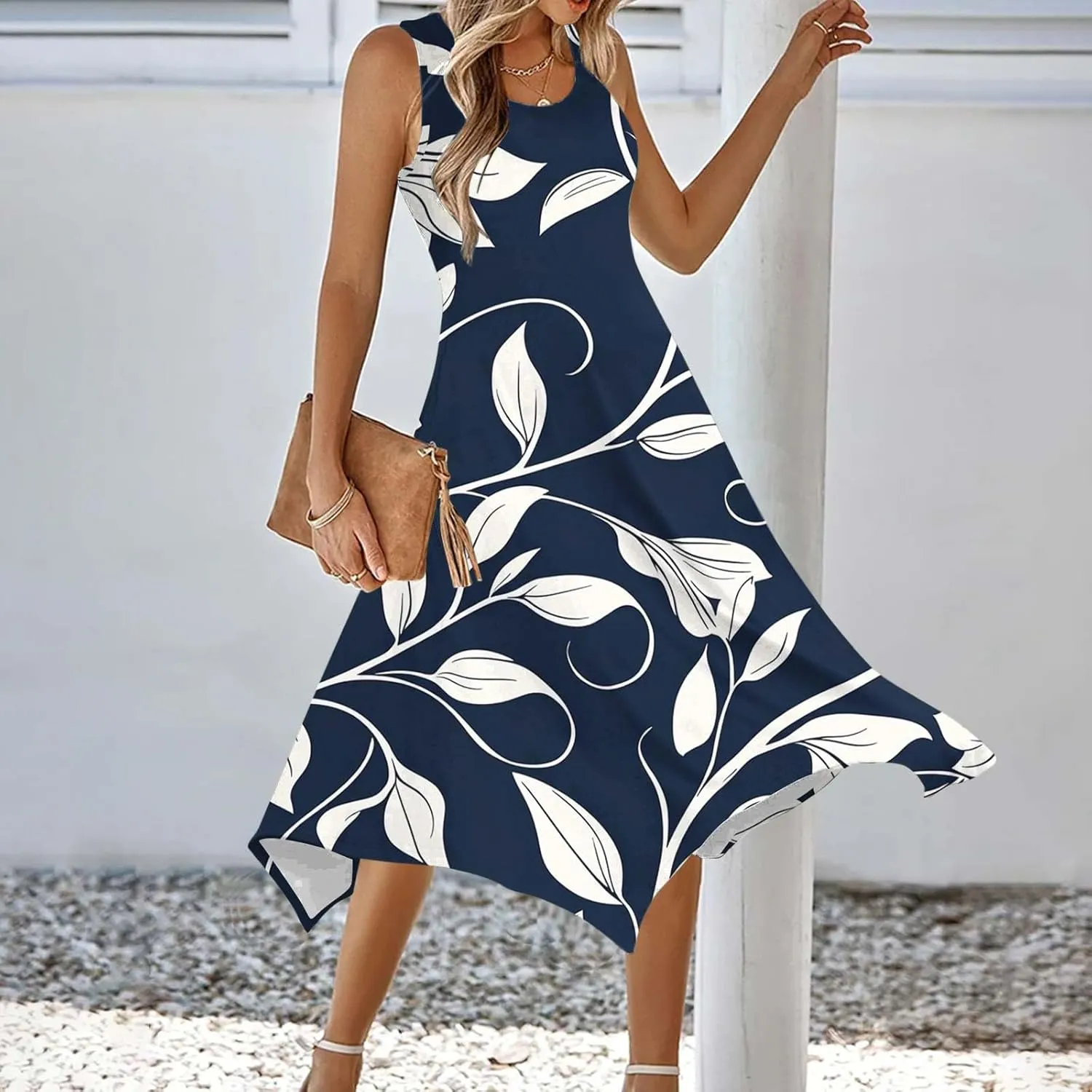Sundress for Women Summer Casual Travel Vacation Beach Cover Ups Boho Floral Spaghetti Strap Flowy Cute Maxi Dress