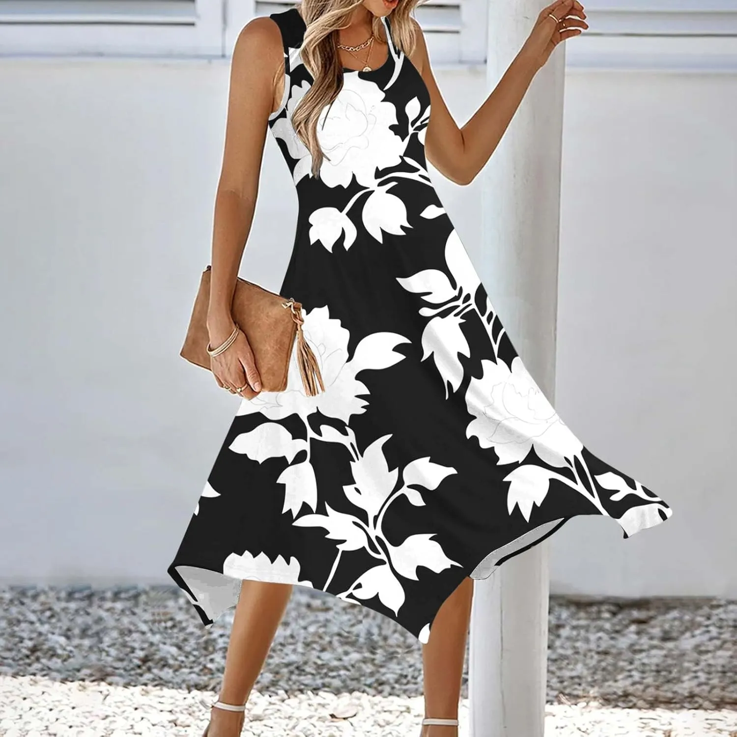Sundress for Women Summer Casual Travel Vacation Beach Cover Ups Boho Floral Spaghetti Strap Flowy Cute Maxi Dress