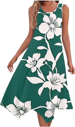 Sundress for Women Summer Casual Travel Vacation Beach Cover Ups Boho Floral Spaghetti Strap Flowy Cute Maxi Dress