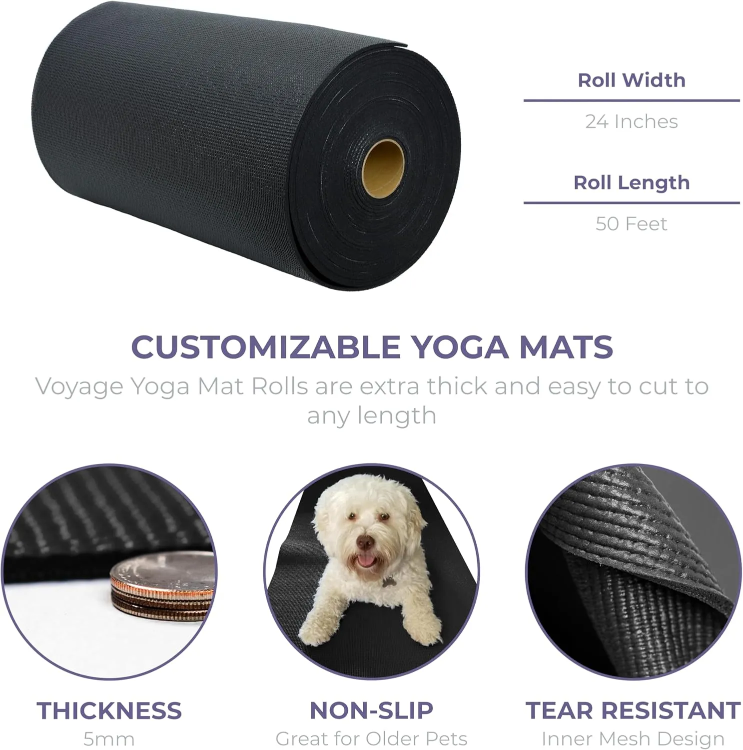 Sunshine Yoga Big Economy Yoga Mat Roll, 24in x 100ft / 50ft Exercise Mat, 5mm Thick Non-Slip Gym Mat for Home Workout and Fitness, Anti-Tear, Cut up to 17/8 Regular Yoga Mats