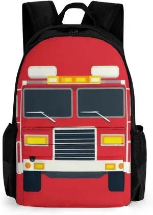 Supdreamc Lightweight Daypack for Camping Business Walking Cycling - Large Capacity Anti-Theft Multipurpose Bookbag, Cute Cartoon Fire Truck Print Gym Outdoor Hiking Backpack