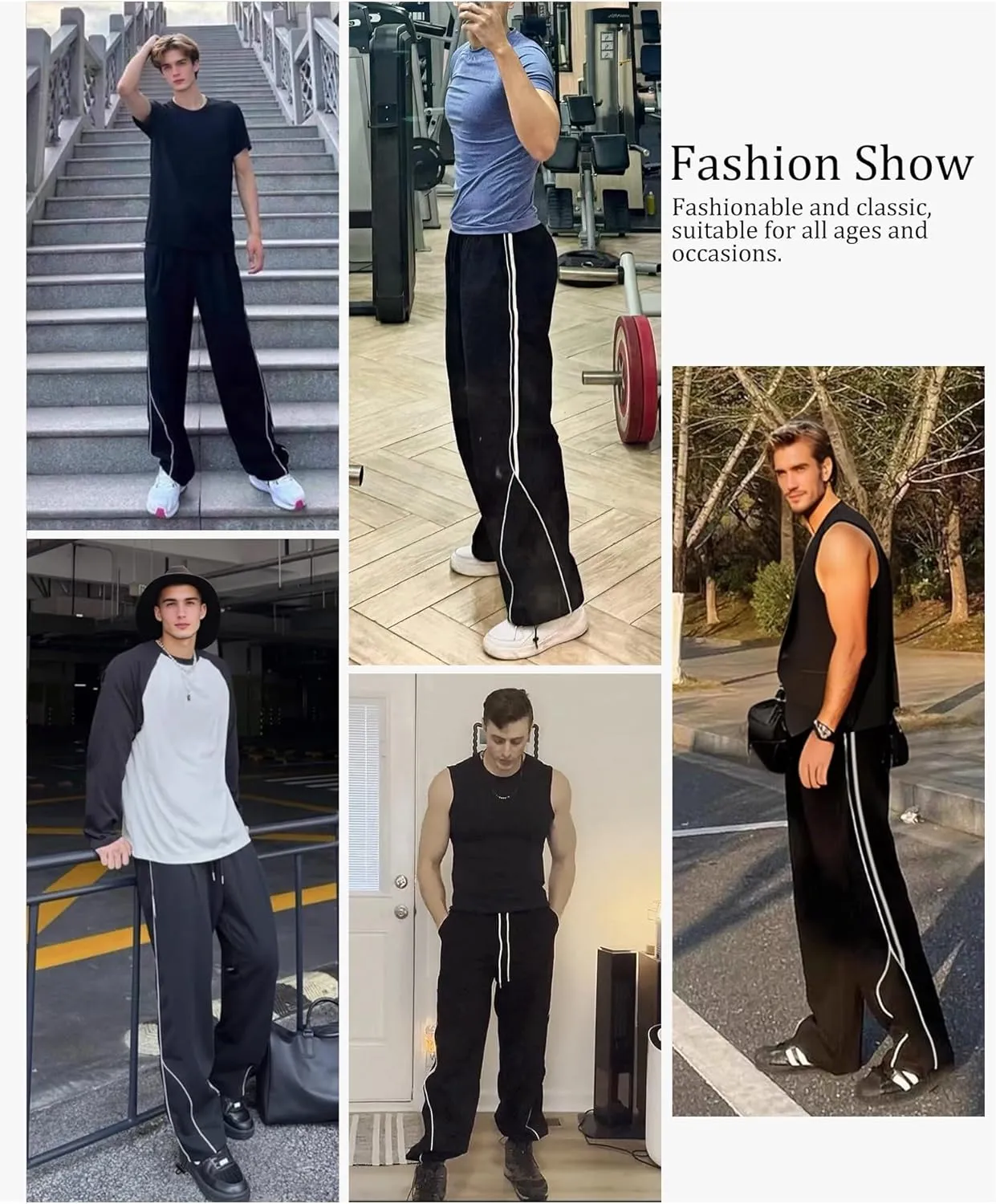 Susclude Mens Baggy Sweatpants Wide Leg Y2k Elastic Waist Track Pants Vintage Summer Vacation Casual Pants 2025 Streetwear