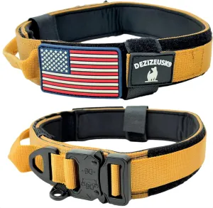 Tactical Dog Collar with Handle, American Flag Patch, 1.5 Inch Wide Thick Heavy Duty Nylon, Quick Release Metal Buckle, Customizable Name Plate, Ideal Dog Collars for Medium to Large Breeds K9 Harness
