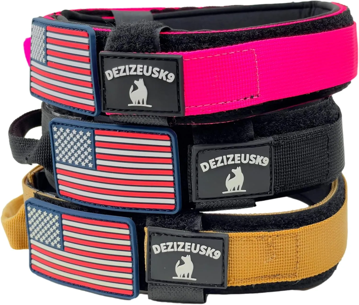 Tactical Dog Collar with Handle, American Flag Patch, 1.5 Inch Wide Thick Heavy Duty Nylon, Quick Release Metal Buckle, Customizable Name Plate, Ideal Dog Collars for Medium to Large Breeds K9 Harness
