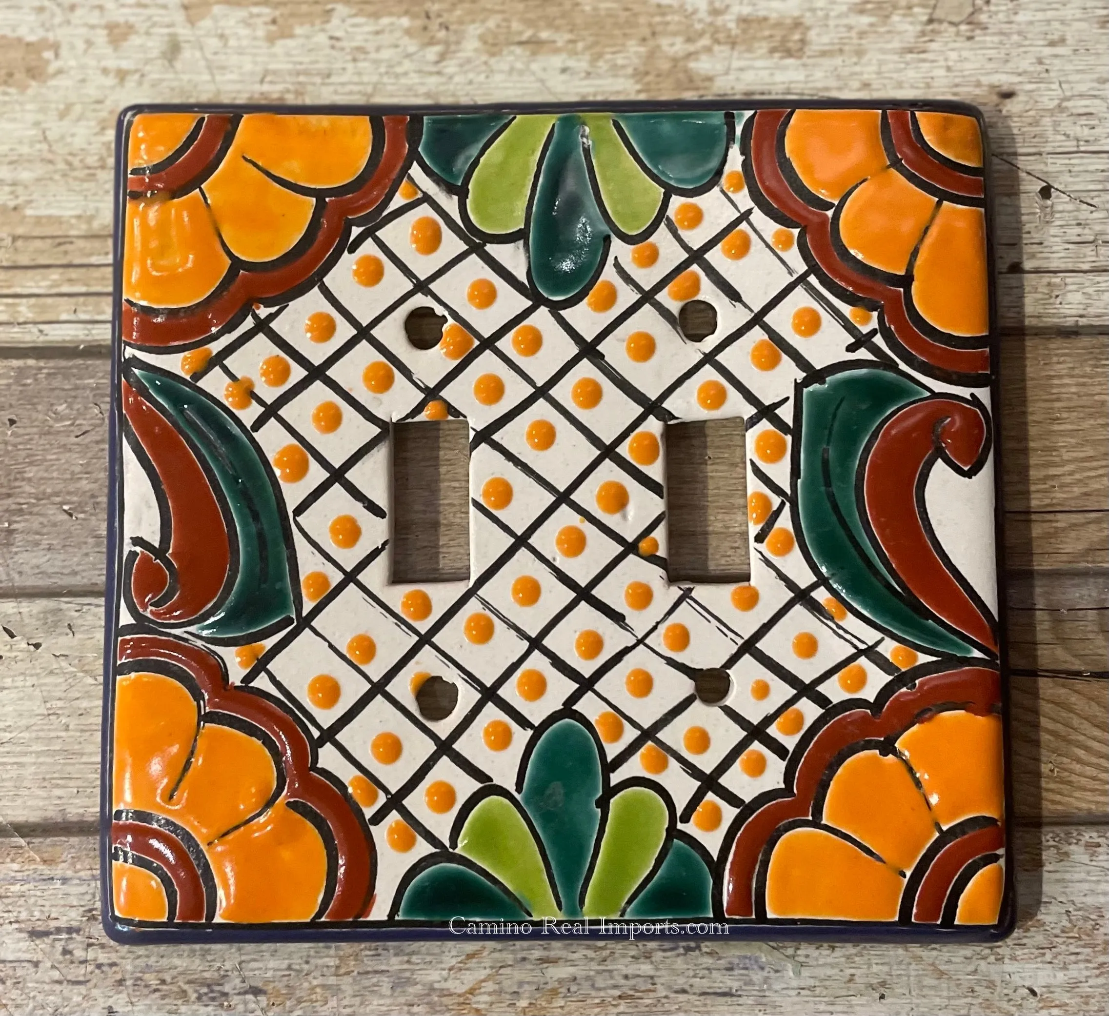Talavera Pottery Double Toggle Switch Plate TTSPDB008