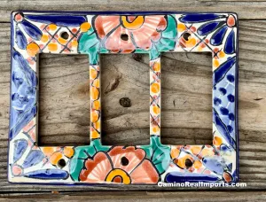 Talavera Pottery Triple Rocker Switch Plate T3RSP019