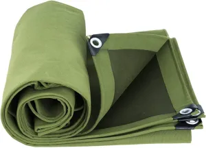 Tarpaulin, Waterproof Heavy-Duty Green Tarp Sheet Premium Quality-Canvas，for Outdoor Camping Truck Car, Double Side Army Green,5x6m