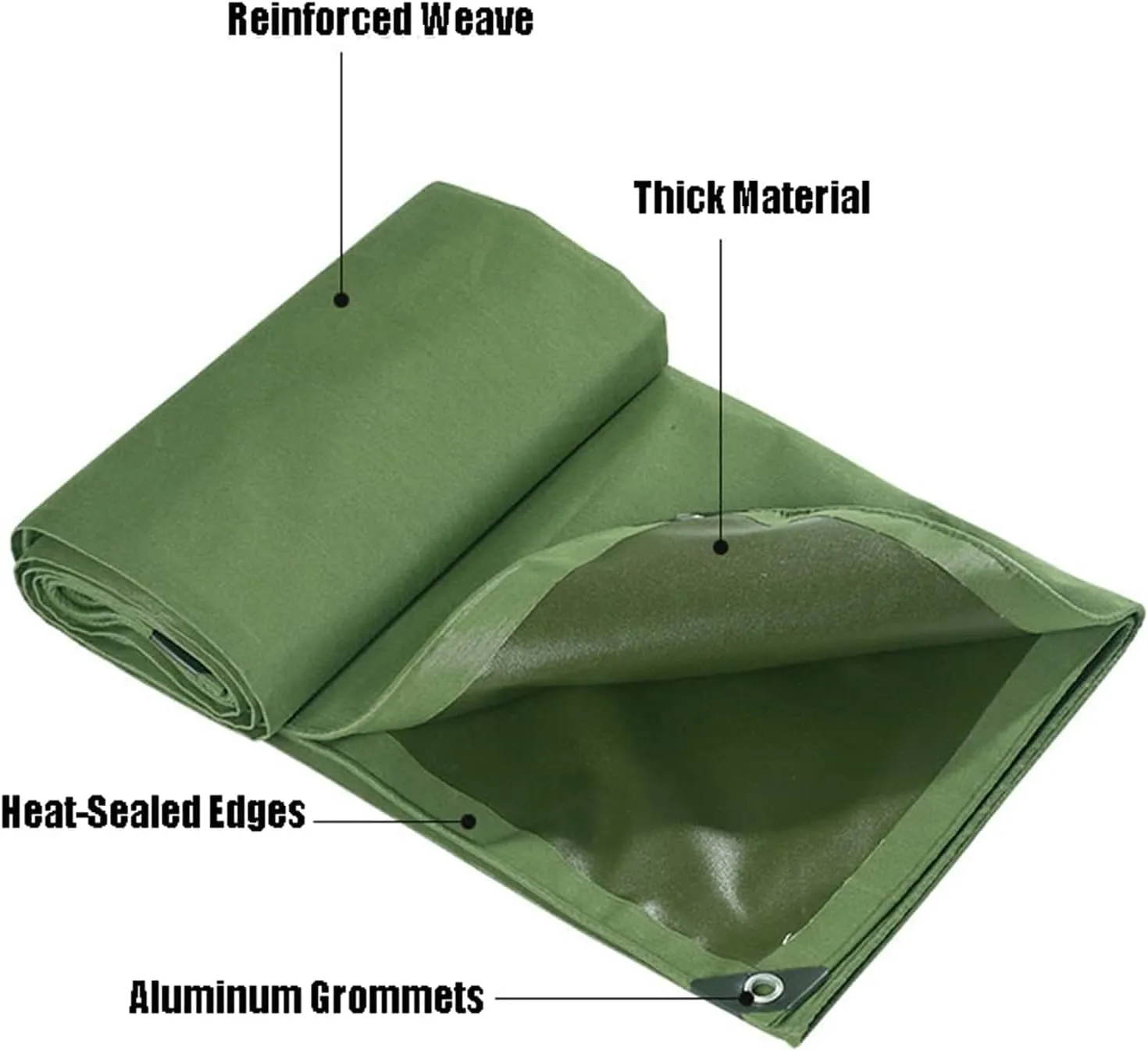 Tarpaulin, Waterproof Heavy-Duty Green Tarp Sheet Premium Quality-Canvas，for Outdoor Camping Truck Car, Double Side Army Green,5x6m
