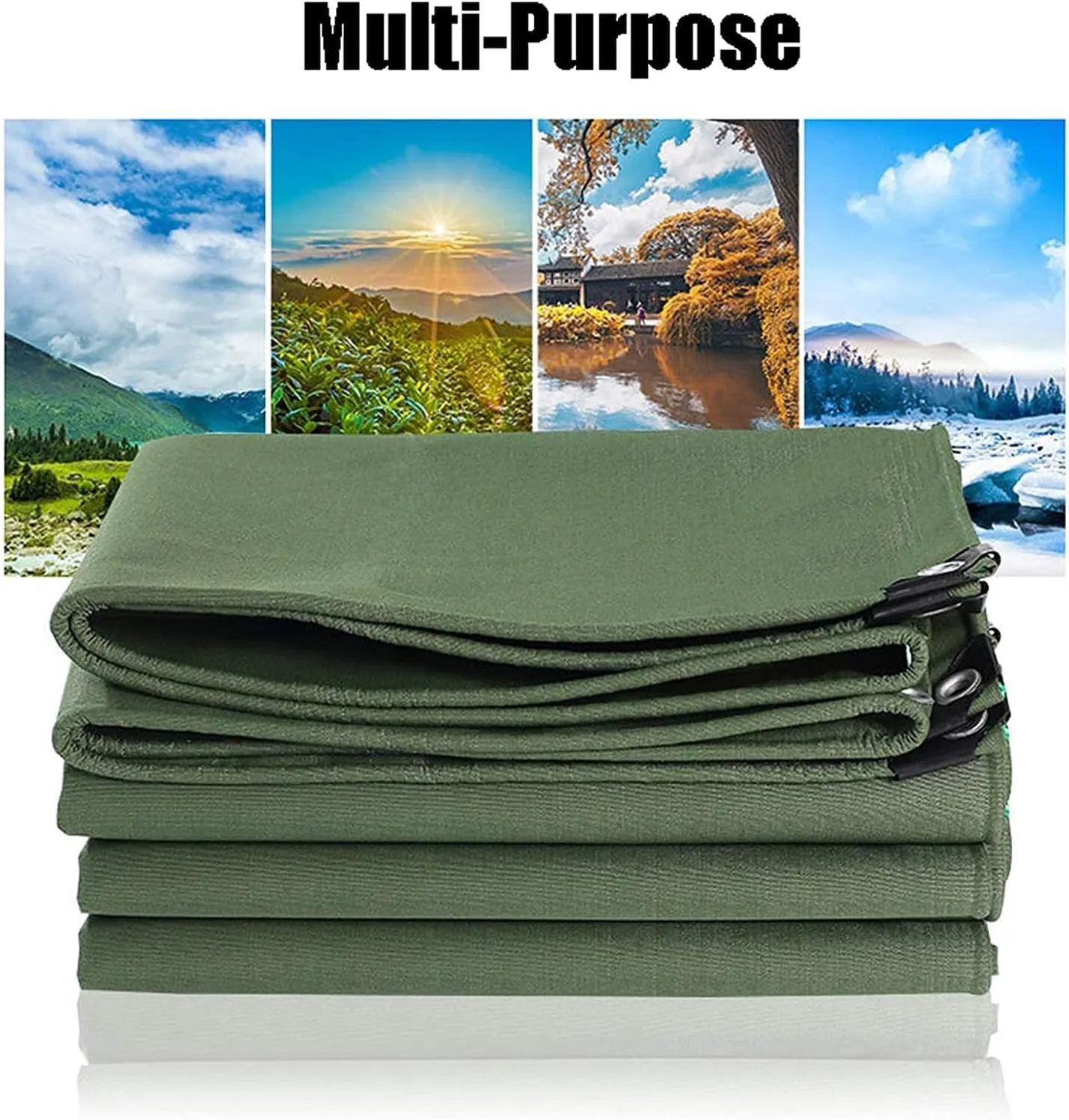 Tarpaulin, Waterproof Heavy-Duty Green Tarp Sheet Premium Quality-Canvas，for Outdoor Camping Truck Car, Double Side Army Green,5x6m