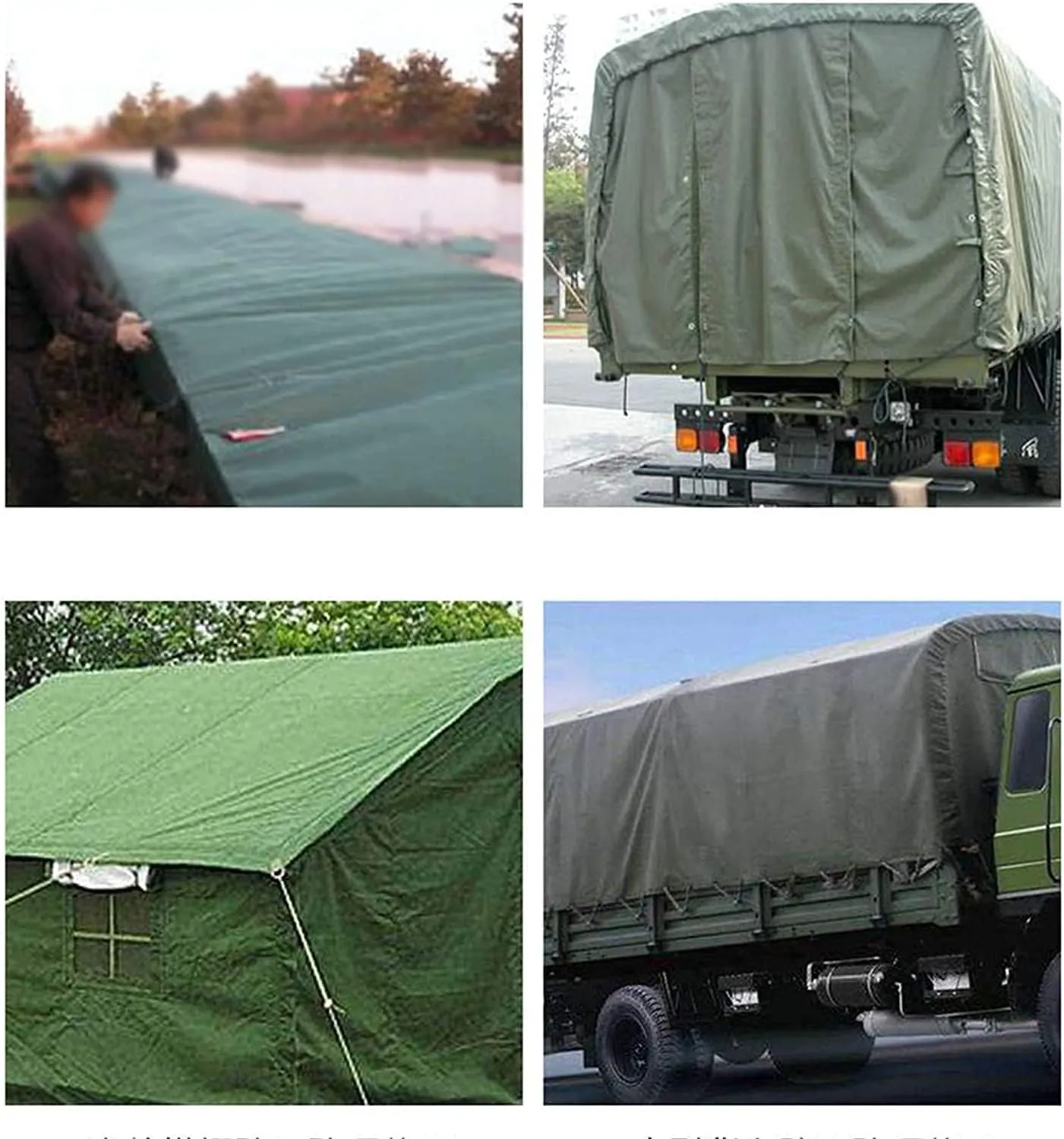 Tarpaulin, Waterproof Heavy-Duty Green Tarp Sheet Premium Quality-Canvas，for Outdoor Camping Truck Car, Double Side Army Green,5x6m