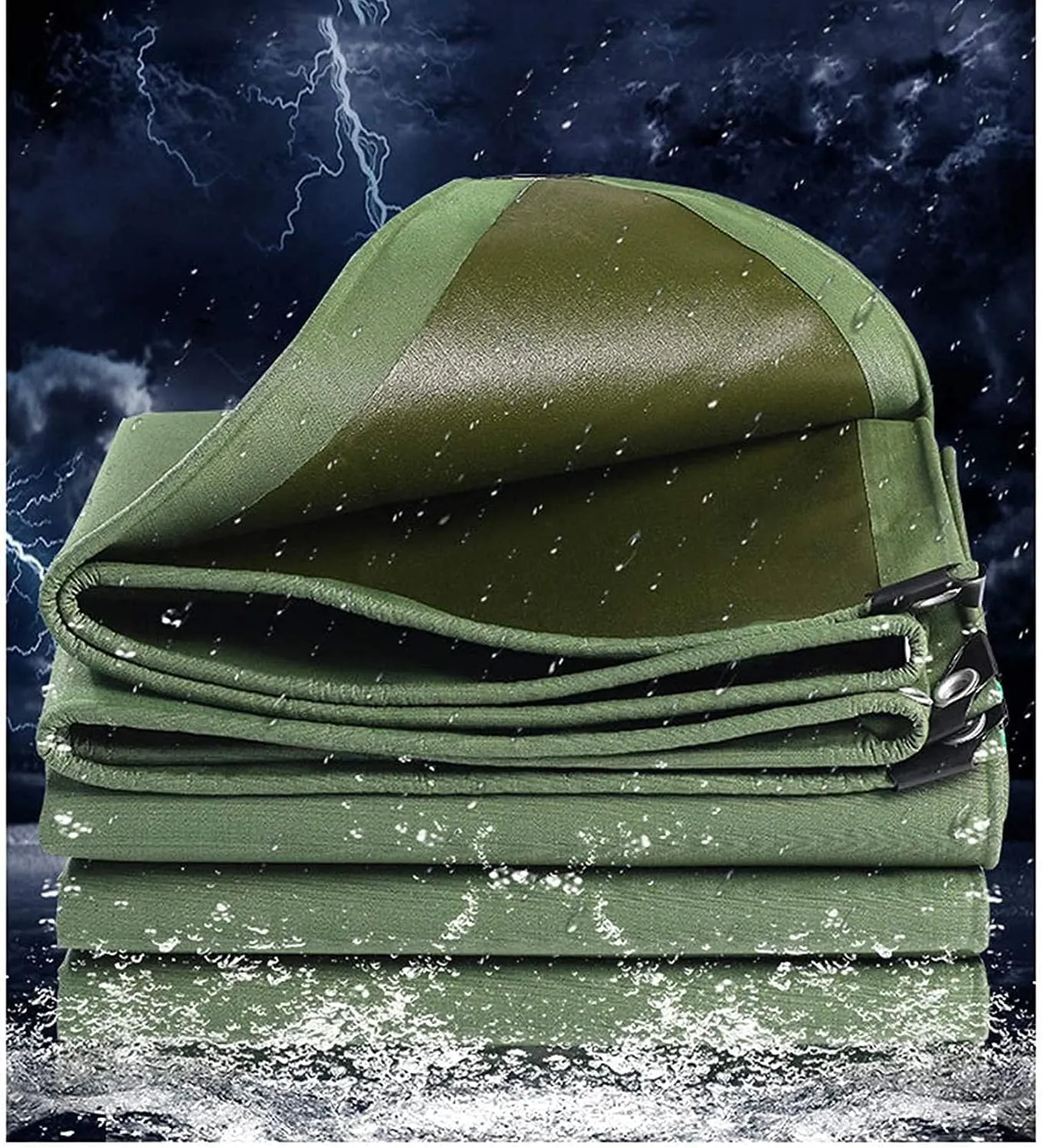 Tarpaulin, Waterproof Heavy-Duty Green Tarp Sheet Premium Quality-Canvas，for Outdoor Camping Truck Car, Double Side Army Green,5x6m