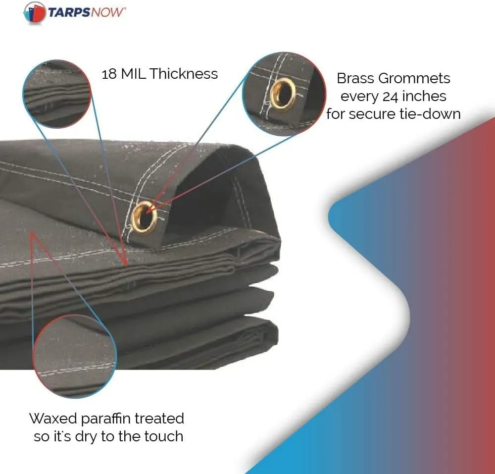 Tarps Now 6x8 ft Fire Retardant Canvas Tarp | 18 MIL Heavy Duty, Flame Retardant, Tear Resistance, Reinforced Edges, Brass Grommets | Ideal for Fire Prevention, Construction, Repairs | Olive Color