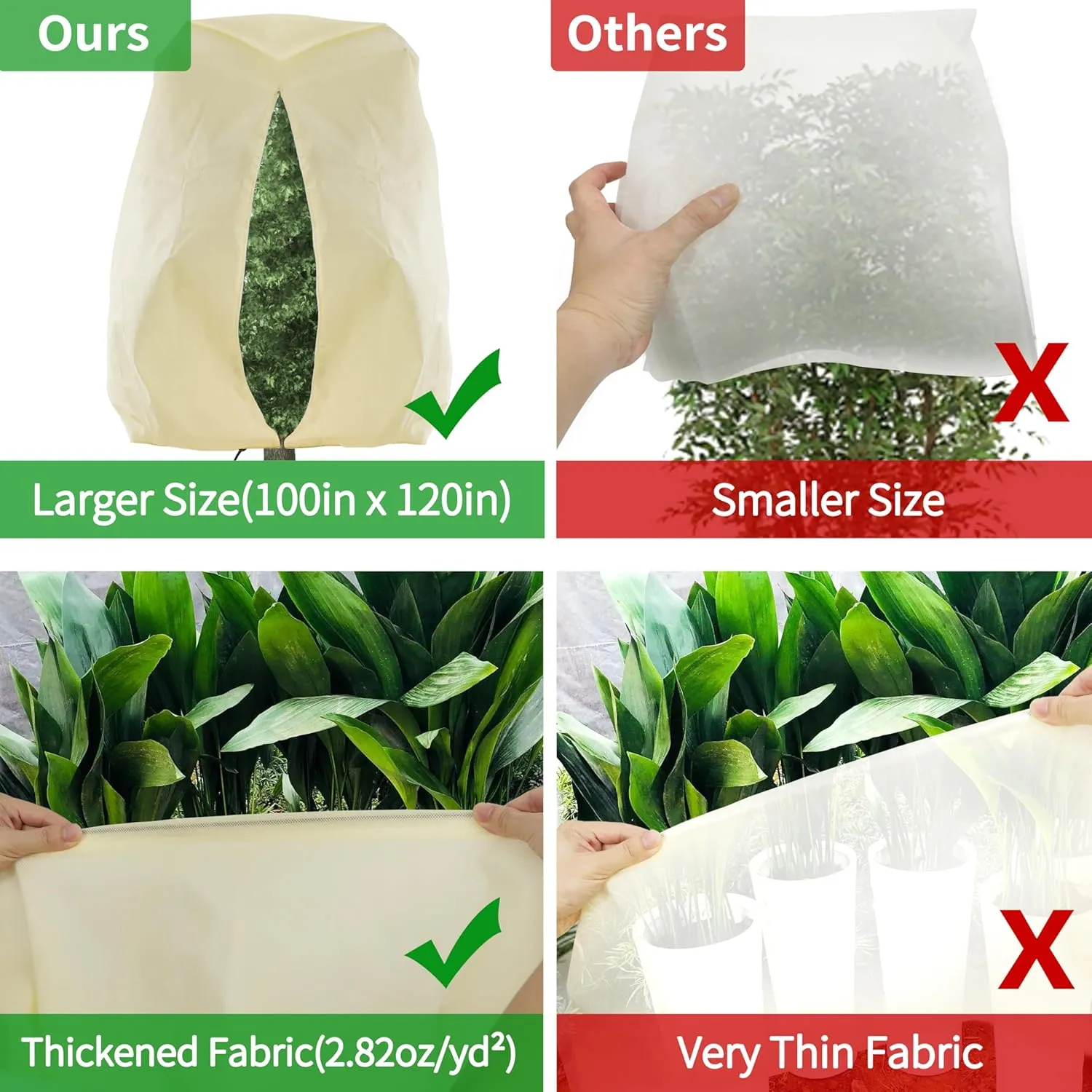 TCBWFY 120x100 Inch Huge Plant Covers Freeze Protection Frost Cloth for Outdoor Plants,2.82oz/yd² Thickened Winter Tree Covers with Zipper Drawstring,Frost Blanket from Wind,Pest and Animal