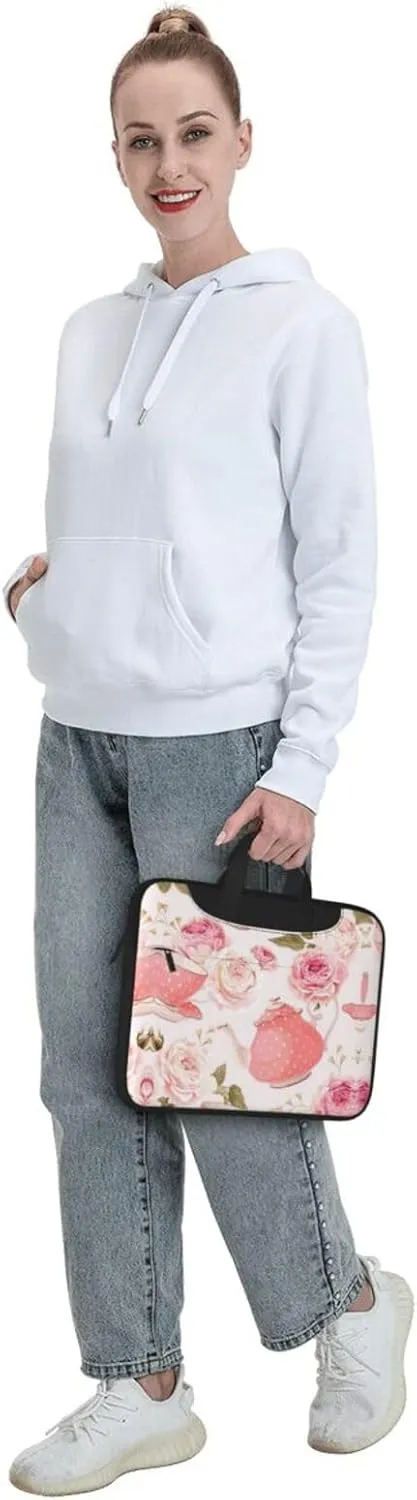 Tea Cups With Roses Romantic Shabby Print Laptop Bag,Can Use It Freely As A Shoulder Bag,Crossbody Bag,And Briefcase