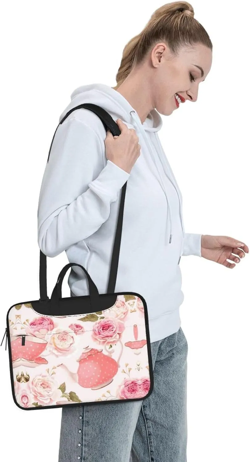 Tea Cups With Roses Romantic Shabby Print Laptop Bag,Can Use It Freely As A Shoulder Bag,Crossbody Bag,And Briefcase