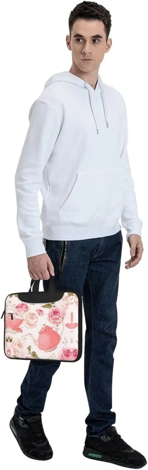 Tea Cups With Roses Romantic Shabby Print Laptop Bag,Can Use It Freely As A Shoulder Bag,Crossbody Bag,And Briefcase