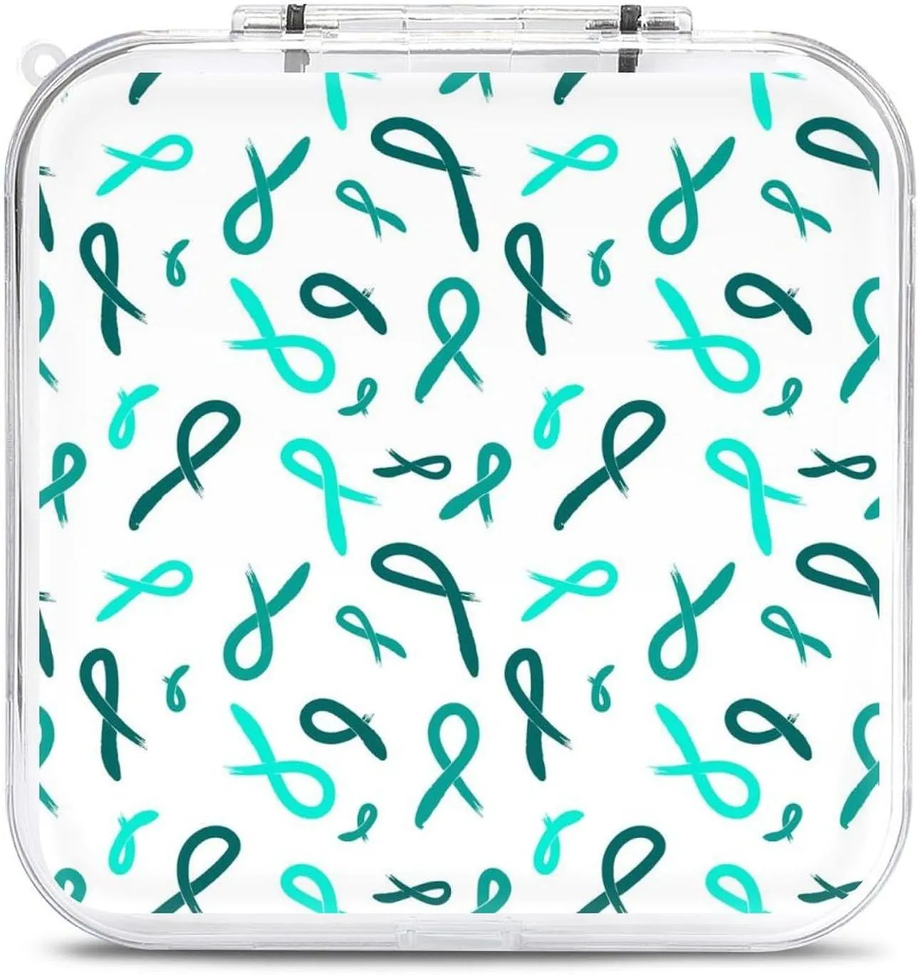 Teal Ribbon Painted Ovarian Cancer 12 Game Card Holder Case Portable Hard Shell Box Compatible with Switch Gifts for Game Lover