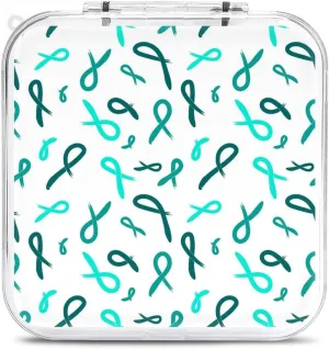 Teal Ribbon Painted Ovarian Cancer 12 Game Card Holder Case Portable Hard Shell Box Compatible with Switch Gifts for Game Lover