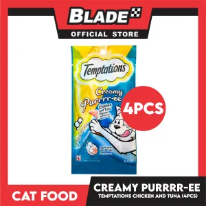 Temptations Creamy Pure Made With Real Fish Lickable Cat Treats 12g x 4pcs Sachets (Chicken And Tuna) Cat Wet Food, Cat Snack
