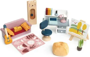 Tender Leaf Toys - Dolls House Study Furniture - 1:12 Scale 23 Pcs Furnished Study Room Dollhouse Accessories - Miniature Pretend Play - Age 3 
