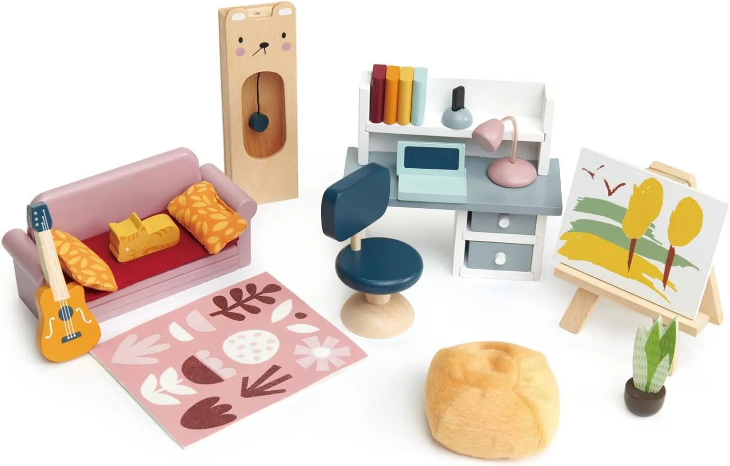 Tender Leaf Toys - Dolls House Study Furniture - 1:12 Scale 23 Pcs Furnished Study Room Dollhouse Accessories - Miniature Pretend Play - Age 3 