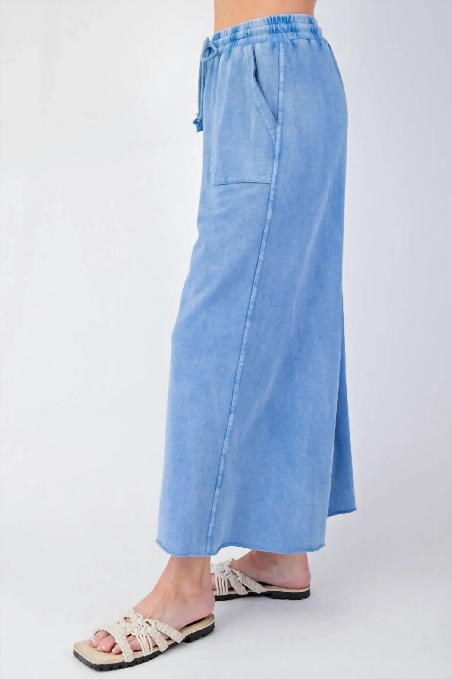 Terry Knit Palazzo Pants In Blue