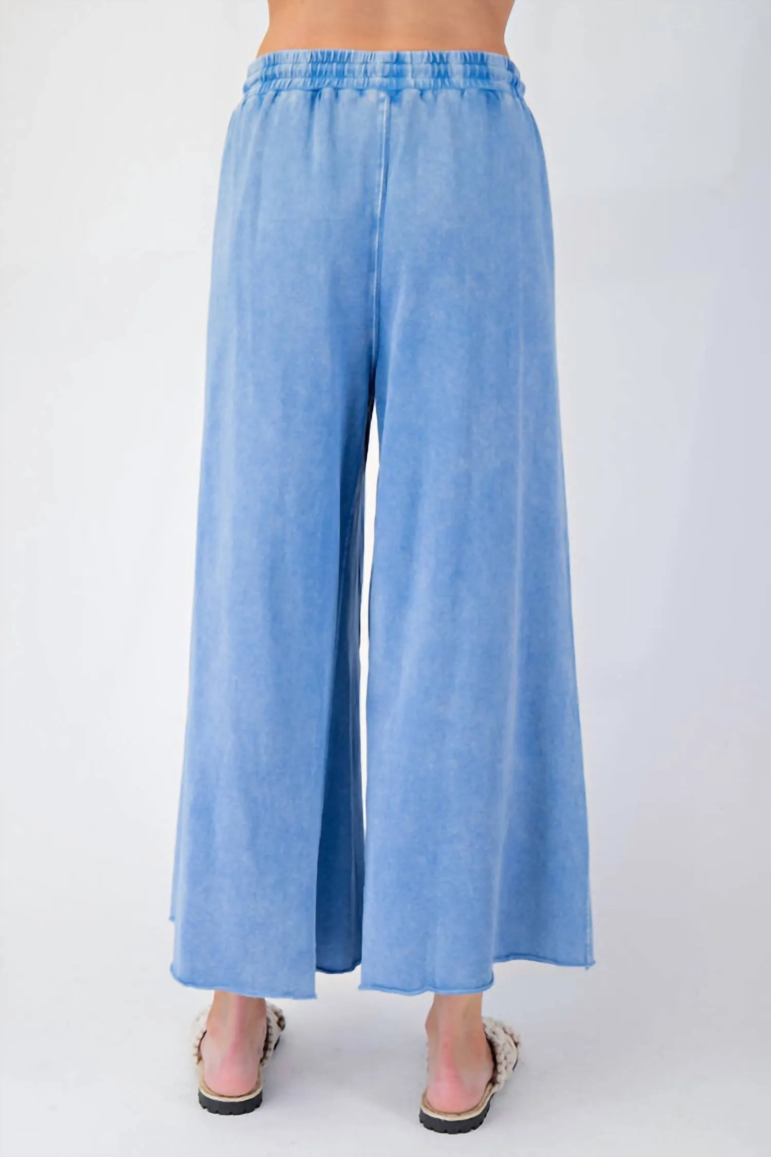 Terry Knit Palazzo Pants In Blue