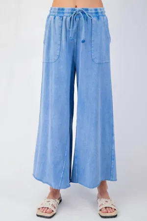 Terry Knit Palazzo Pants In Blue