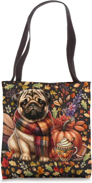 Thankful Grateful Blessed Dog Cute Pug Fall Y'all Autumn Tote Bag
