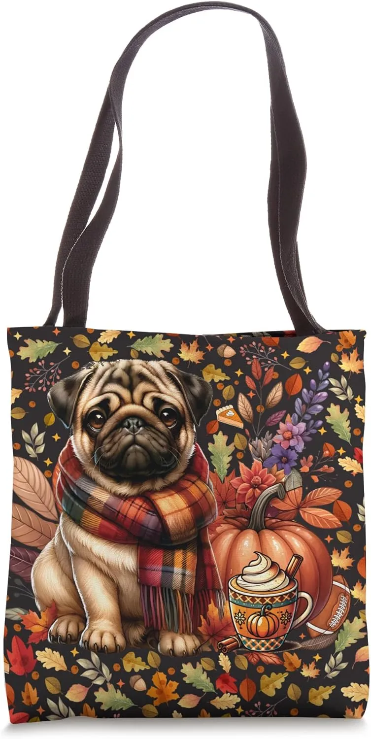 Thankful Grateful Blessed Dog Cute Pug Fall Y'all Autumn Tote Bag