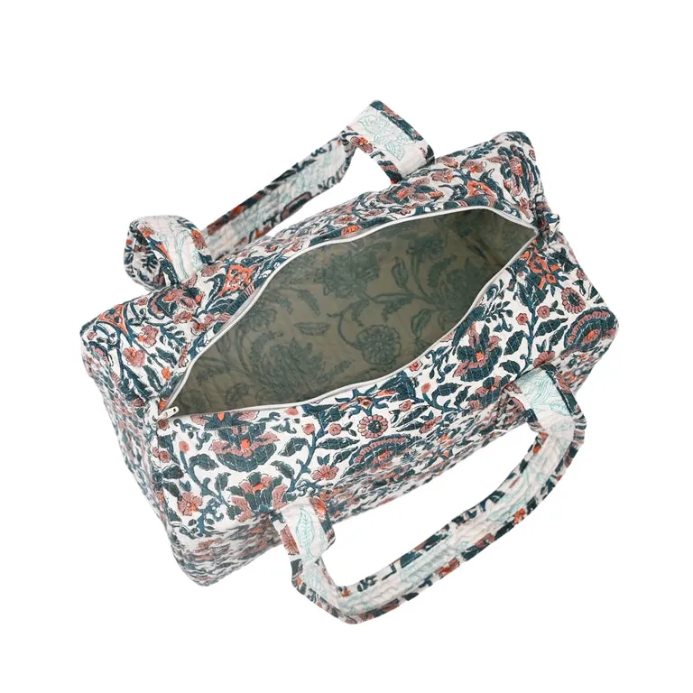 THANOS GARDEN HAND BLOCK PRINTED QUILTED TRAVEL MICRO DUFFLE BAG