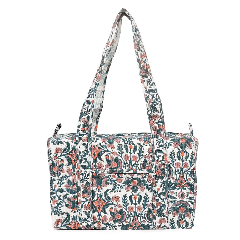 THANOS GARDEN HAND BLOCK PRINTED QUILTED TRAVEL MICRO DUFFLE BAG