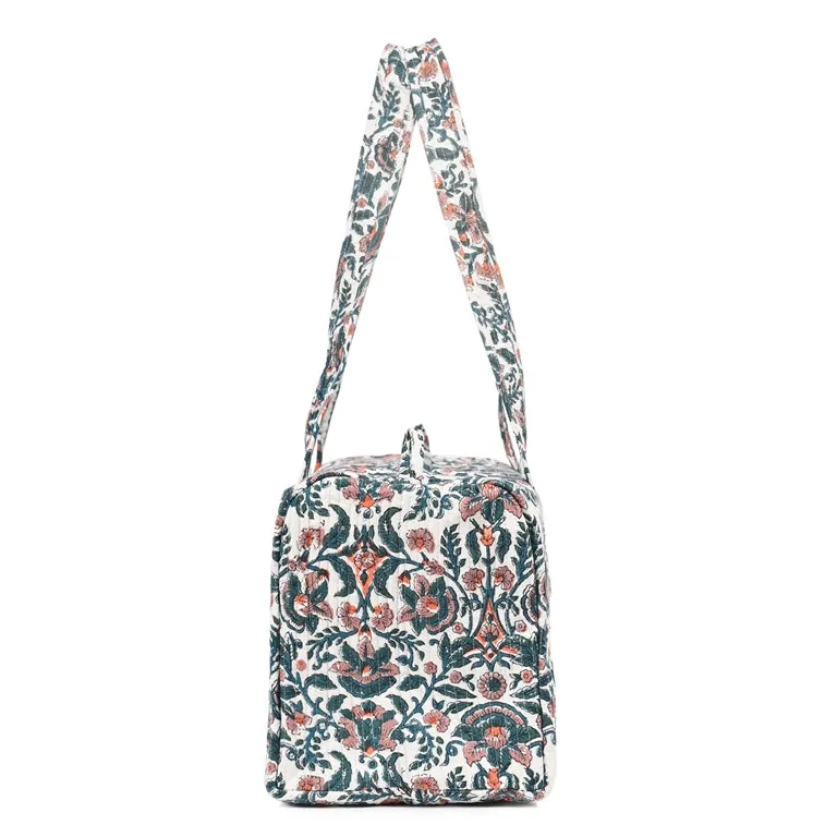 THANOS GARDEN HAND BLOCK PRINTED QUILTED TRAVEL MICRO DUFFLE BAG