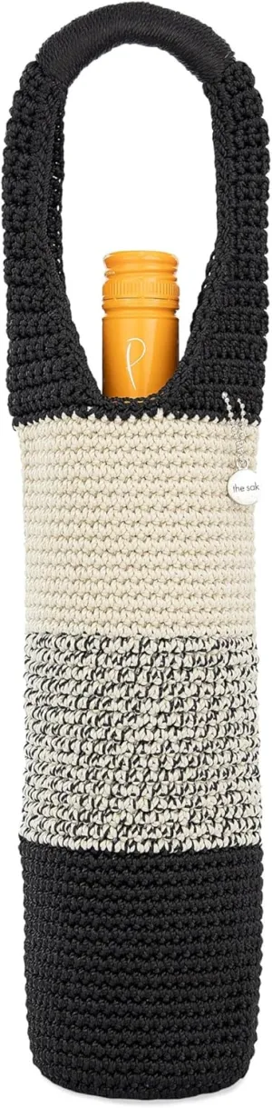 The Sak Wine Bag in Crochet, Tote with Single Handle, Midnight Ombre