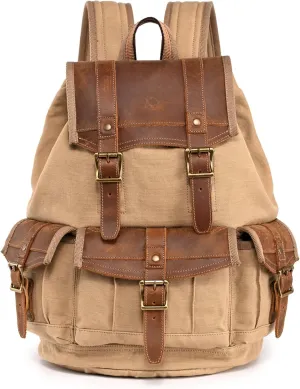 The Same Direction TSD Brand Turtle Ridge Backpack | Modern Vintage Design, Cotton Canvas with Genuine Leather Accents | Laptop Sleeve, Drawstring Closure, Everyday Design