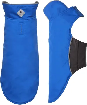 The Worthy Dog All-Weather Three-Season Apex Nylon Adjustable Dog Jacket, Reflective Wind and Water Resistant Coat With Harness Hole, Blue - 22''