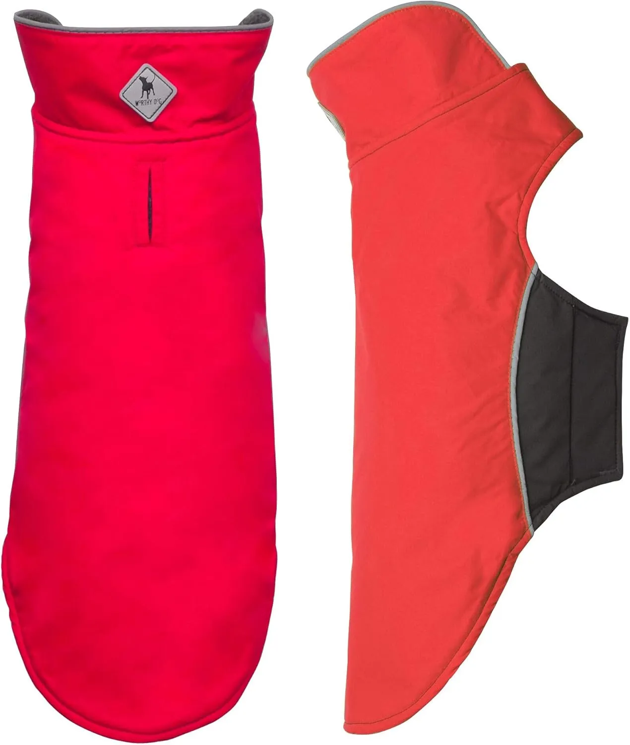 The Worthy Dog All-Weather Three-Season Apex Nylon Adjustable Dog Jacket, Reflective Wind and Water Resistant Coat With Harness Hole, Red - 30''