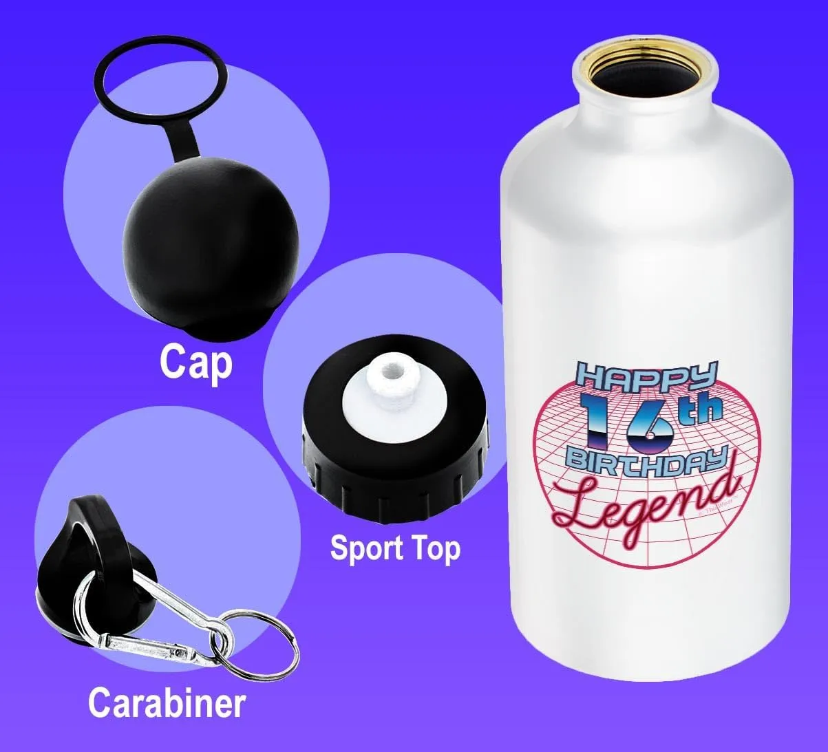 ThisWear 16th Birthday Gifts For Girls Happy 16th Birthday Legend 18oz Aluminum Water Bottle with Carabiner Clip & Sport Top