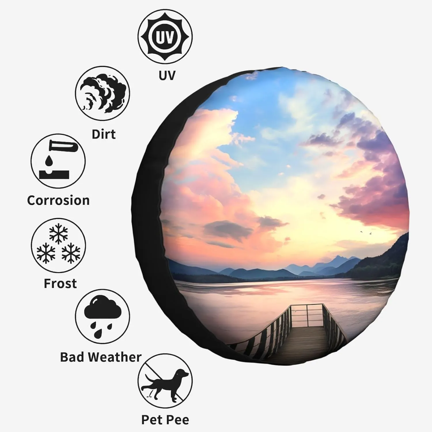 Tire Cover Waterproof Wheel Cover Tires Protector Cover for Car Calm Sky Tire Covers Spare Wheel Cover Spare Tire Cover with Drawstring