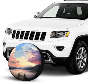 Tire Cover Waterproof Wheel Cover Tires Protector Cover for Car Calm Sky Tire Covers Spare Wheel Cover Spare Tire Cover with Drawstring