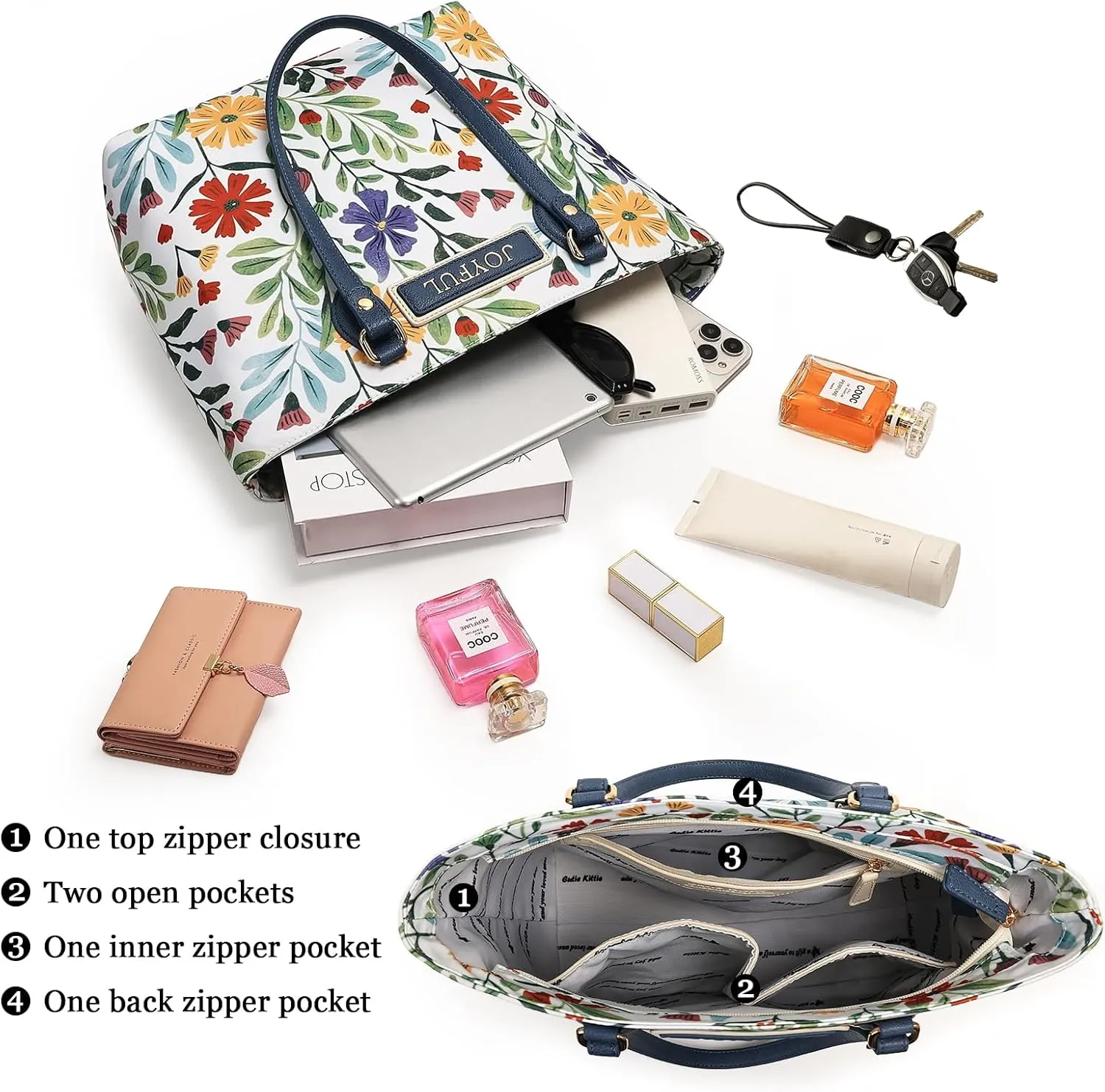 Tote bags for women, tote purse, nylon tote bag, with zipper and pockets, waterproof, lightweight