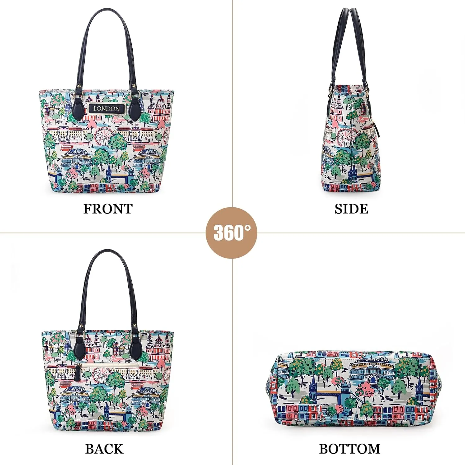 Tote bags for women, tote purse, nylon tote bag, with zipper and pockets, waterproof, lightweight