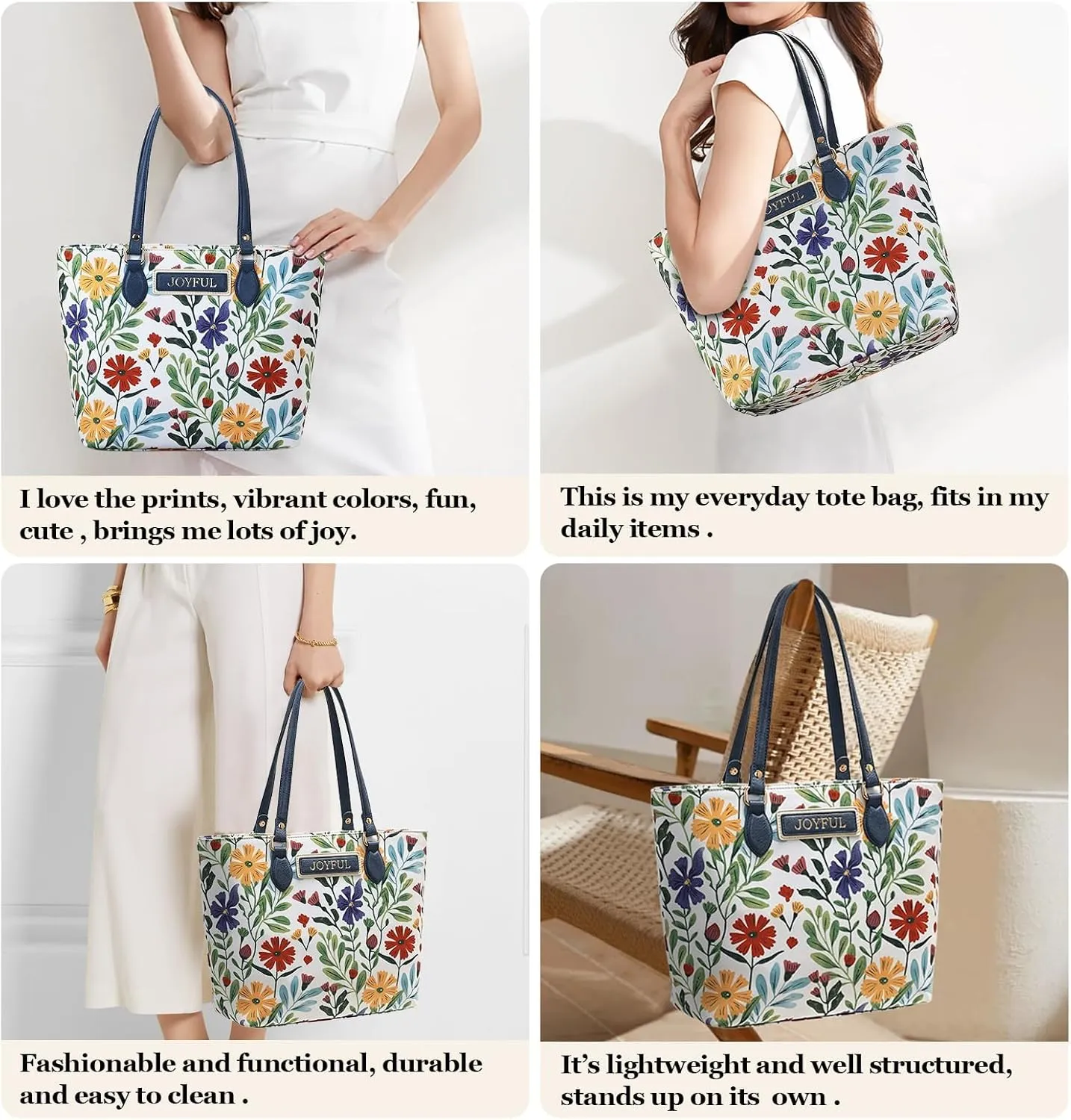 Tote bags for women, tote purse, nylon tote bag, with zipper and pockets, waterproof, lightweight