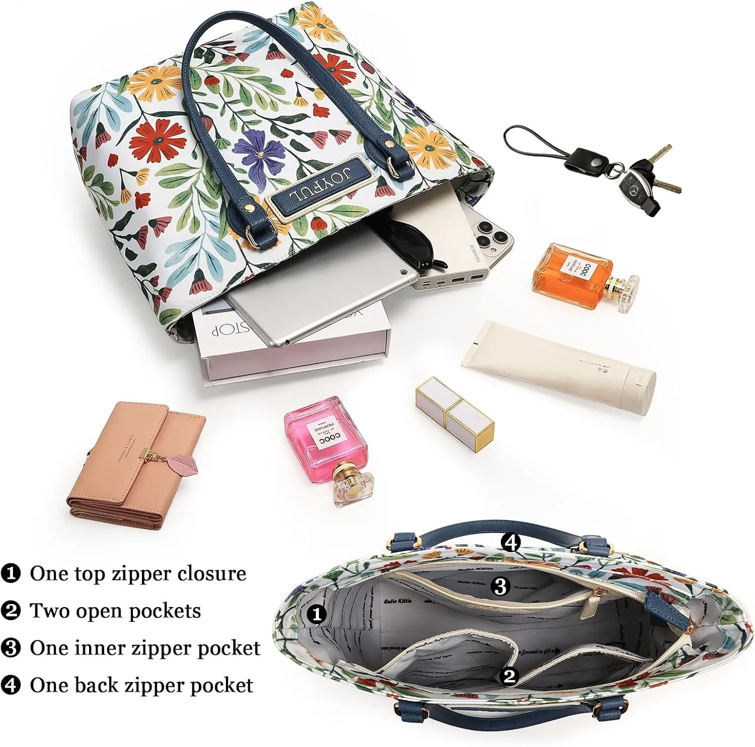 Tote bags for women, tote purse, nylon tote bag, with zipper and pockets, waterproof, lightweight